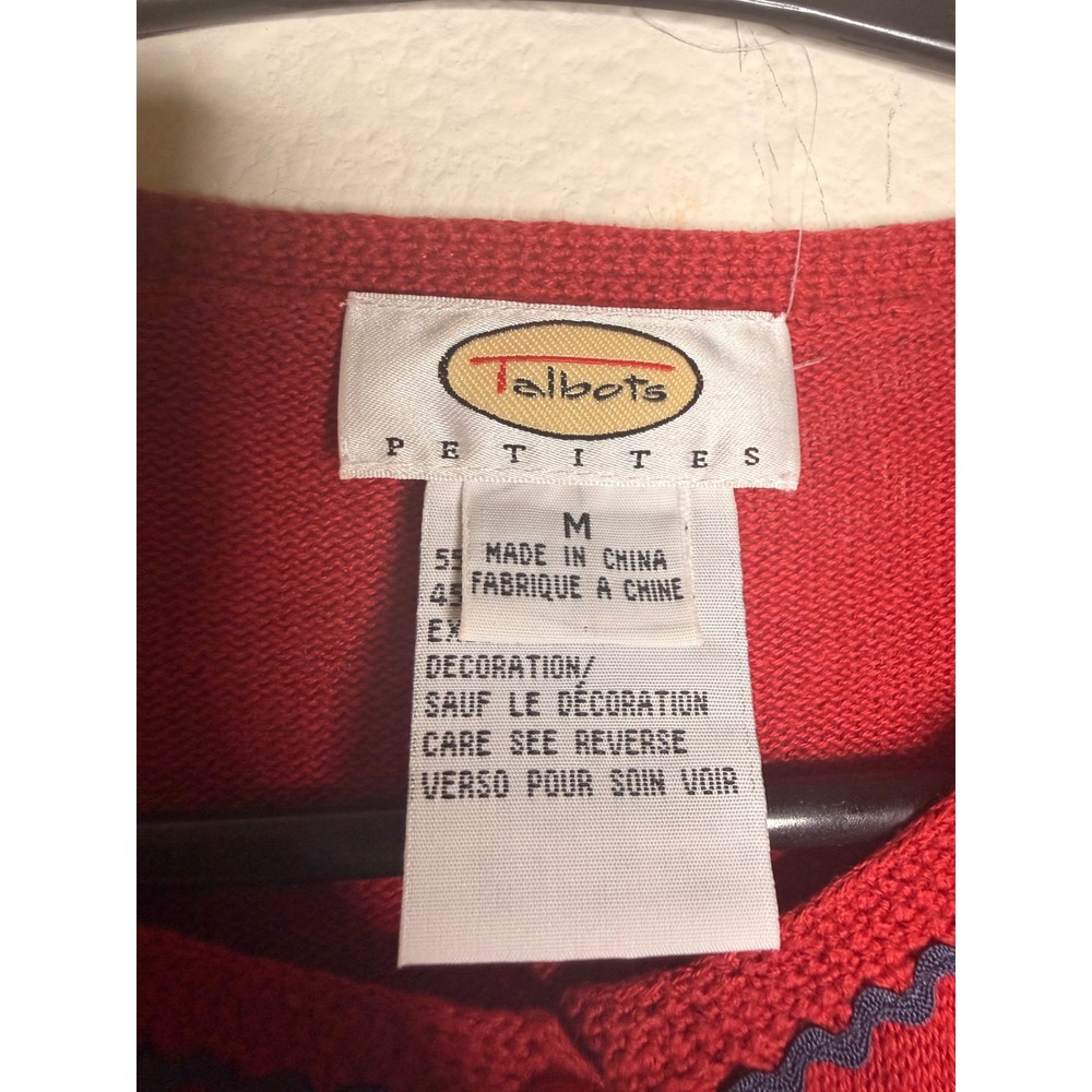 Talbots Petite M Patriotic Linen Blend Cardigan Sweater Red American Flag - Picture 5 of 6
